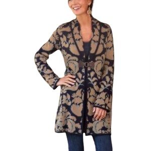 Soft Surroundings Wool Blend Cardigan Med  Damask Pattern Toggle  Long Line